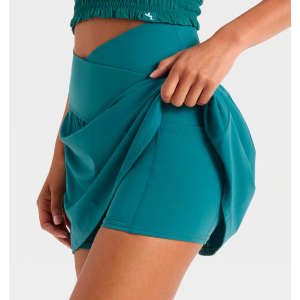 JoyLab High-Rise Crossover Waistband Dark Aqua Skort XL - Picture 3 of 16
